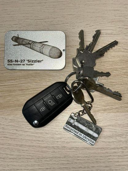 Engraved keychain made from a shot down "Kalibr" missile