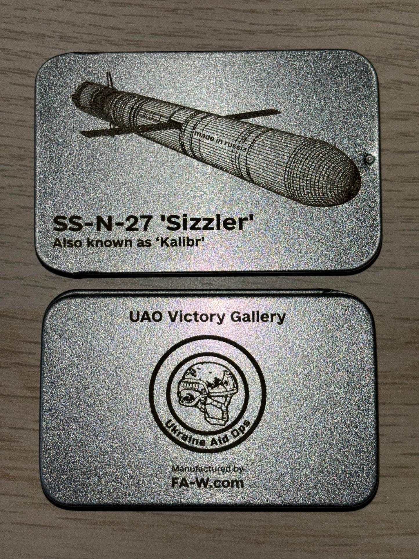 Engraved keychain made from a shot down "Kalibr" missile