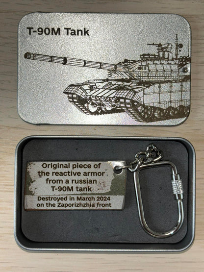 Engraved keychain made from a T-90M Tank