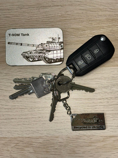 Engraved keychain made from a T-90M Tank