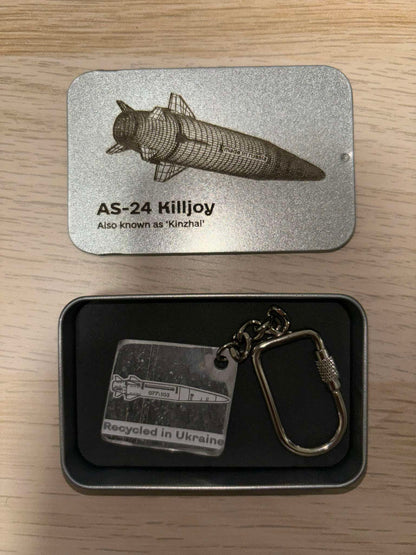 Engraved keychain made from a shot down "Kinzhal" hypersonic missile