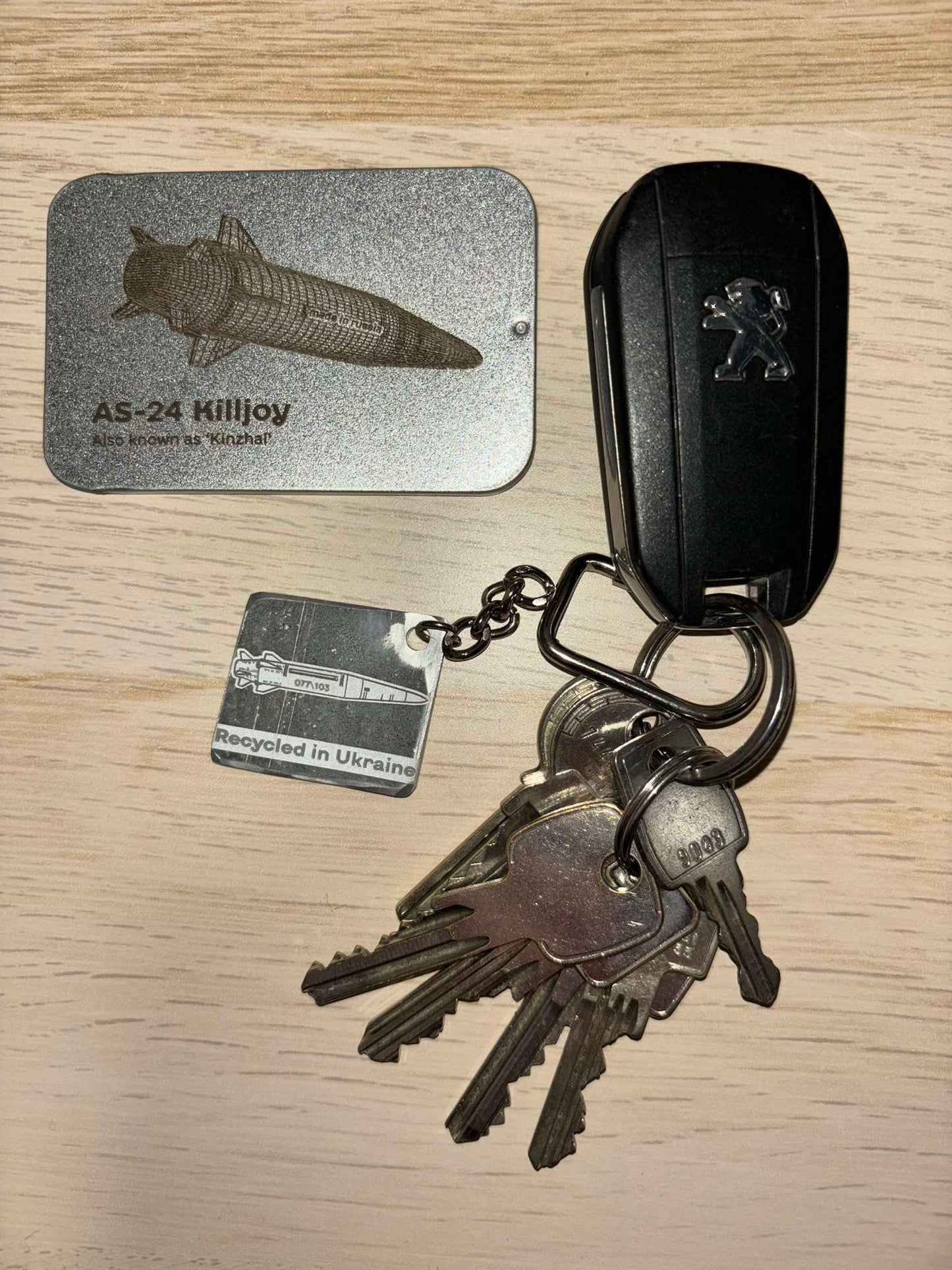 Engraved keychain made from a shot down "Kinzhal" hypersonic missile