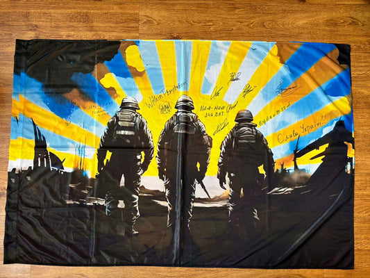 Donate to receive: Flag "Ukrainian Sun" (with Signatures of Multiple Units and the members of the band "Within Temptation")