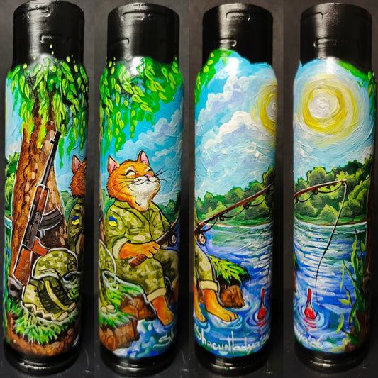 Pausa dalla guerra. Dipinto su proiettile da 30 mm. (1269 TS)