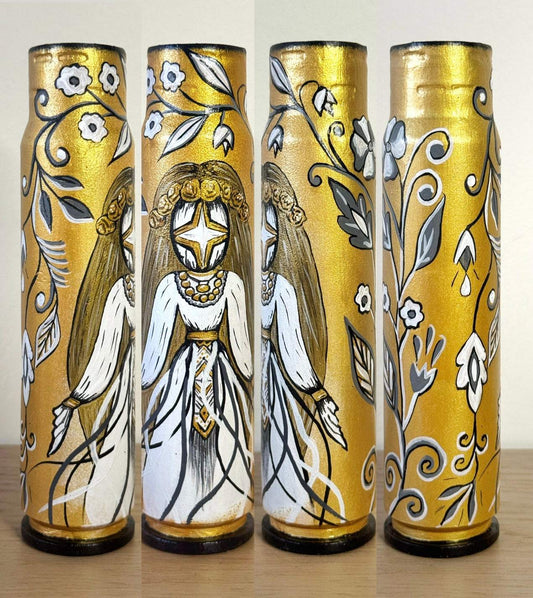 Motanka doll drawn on 30mm shell 16.5cm tall by Anna Huliaieva