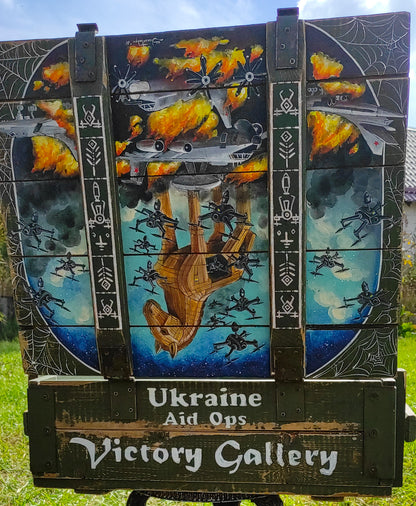 "Operation Spiderweb." painted ammunition box.