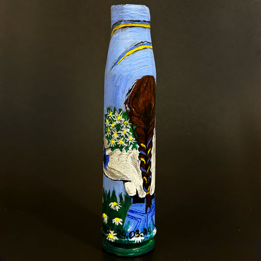 30mm shell with drawing of Ukrainian girl picking sunflowers (#703)