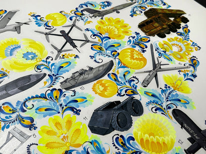 Map of drones made in Ukraine painted on canvas by Anastasia Leonova