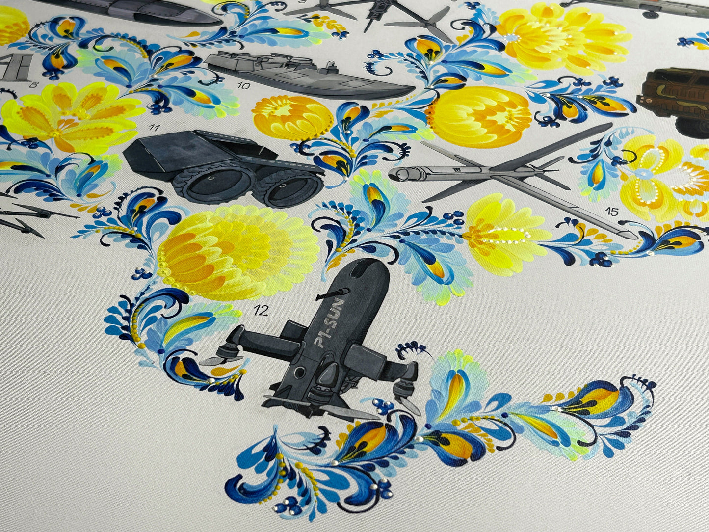 Map of drones made in Ukraine painted on canvas by Anastasia Leonova