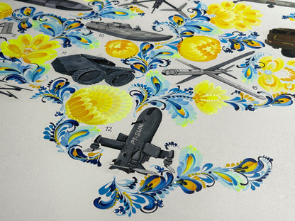 Map of drones made in Ukraine painted on canvas by Anastasia Leonova