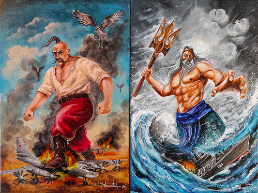 Kozak & Neptune.  Painted on canvas (20x30 cm). Sold Together. (1237 TS)