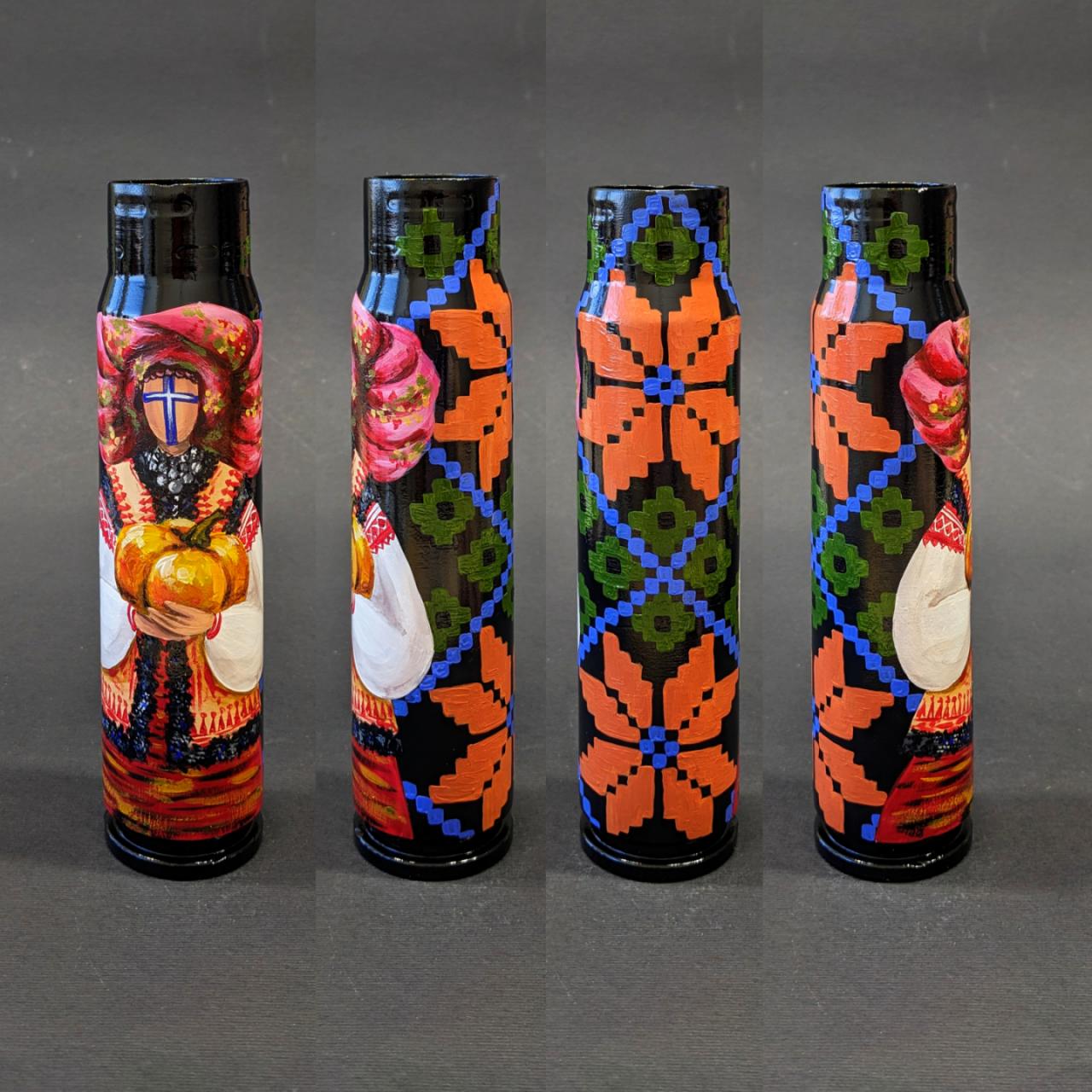 Ukrainian Motanka with pumpkin, painted on 30mm shell. (1143 CR)