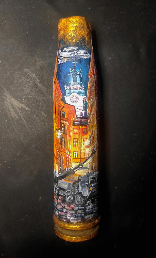 "Thank you Sweden". Painted on 23mm shell (15cm tall).