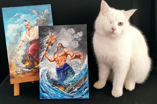 Kozak & Neptune.  Painted on canvas (20x30 cm). Sold Together. (1237 TS)