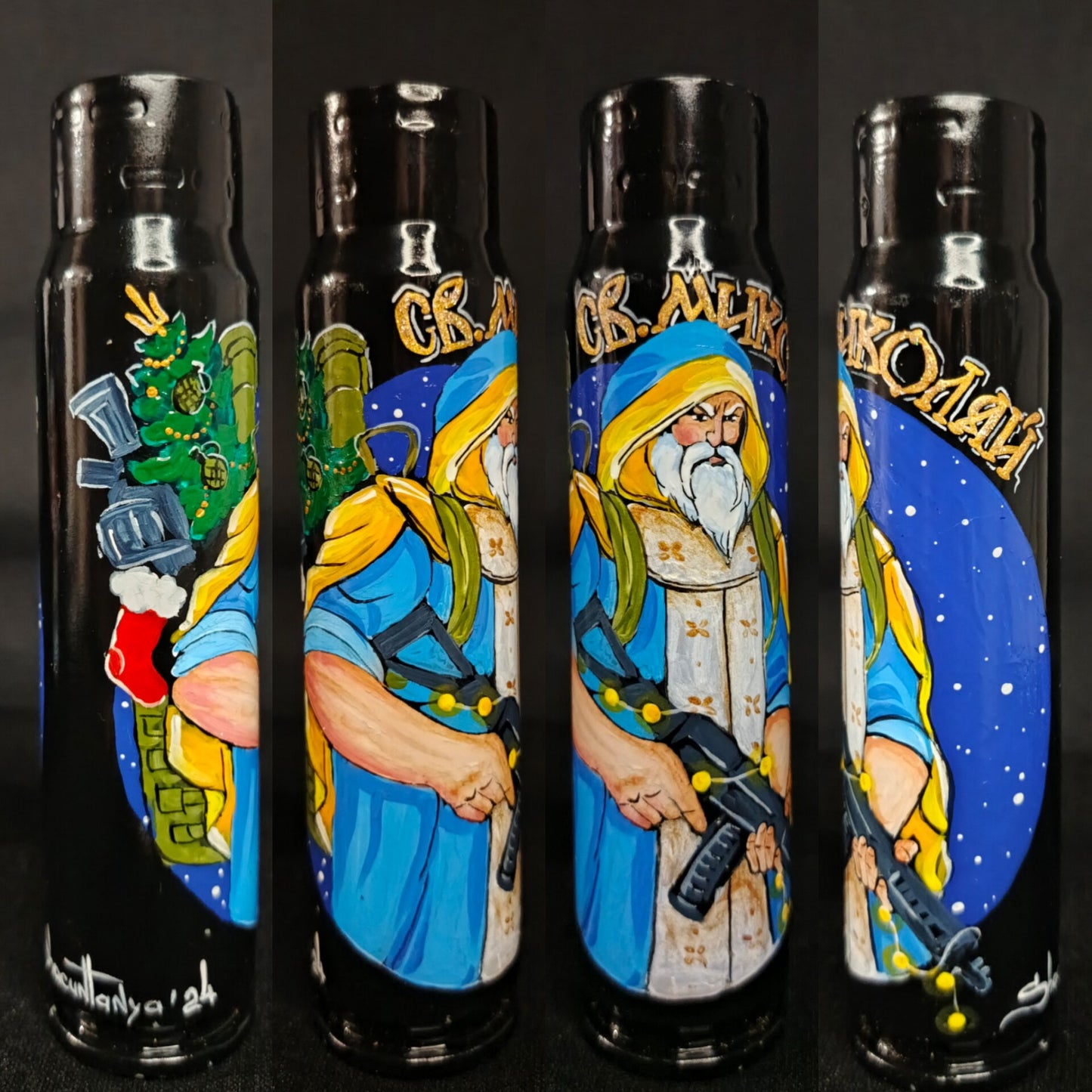 Ukrainian Saint Nick delivering gifts. Painted on 30mm shell.