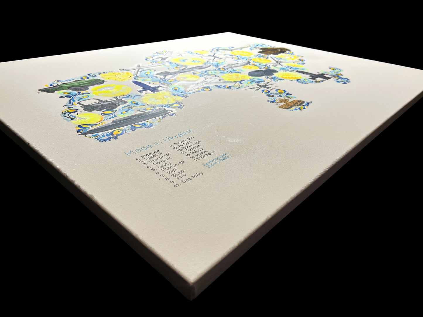 Map of drones painted on canvas showing Ukraine by Anastasia Leonova