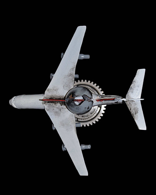 Downed A50 early warning aircraft impaled on 36cm tall Tryzub sculpture by Hisoshi Art Studio