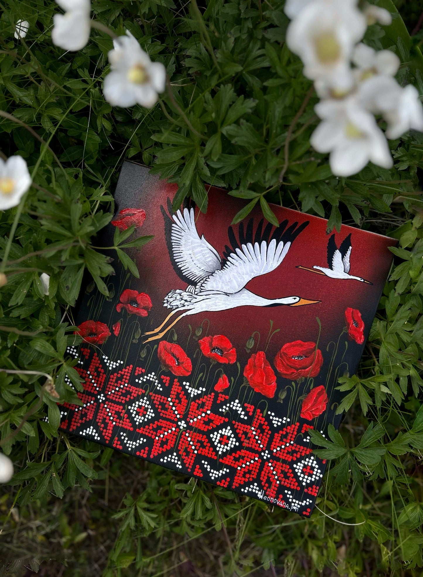 Canvas painting Birds Come Home by Anastasia Leonova featuring birds flying home in acrylic colors