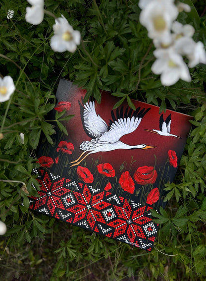Canvas painting Birds Come Home by Anastasia Leonova featuring birds flying home in acrylic colors