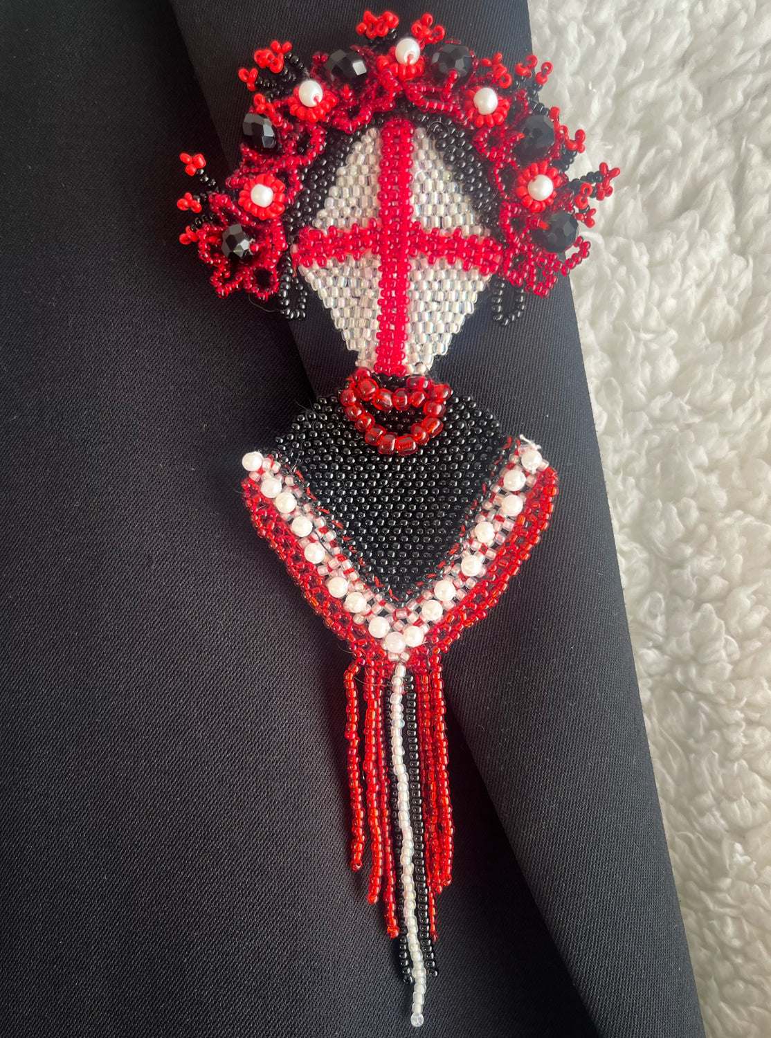 Brooch with flechette designed by Ukrainian artist Anna Huliaieva, 11-12cm long recovered in Kyiv Oblast 2022