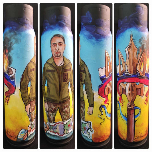 Budanov slicing Russian map cake painted on 30mm shell by Tanya Shacun