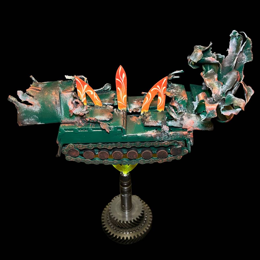 Buk missile system impaled on Tryzub metal artwork