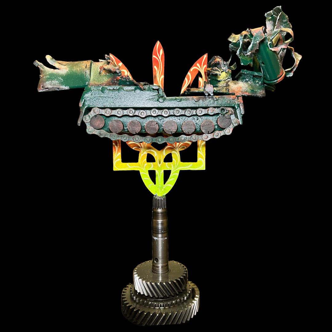 Buk missile system sculpture impaled on Tryzub emblem