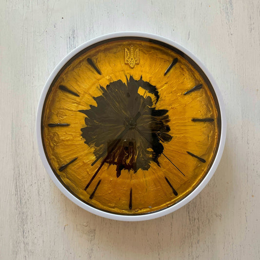 Clock with flechettes designed by Anna Huliaieva made from 2022 Russian flechettes collected in Kyiv oblast