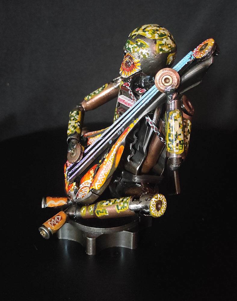 Sculpture of Cossack soldier playing Bandura by Hisoshi Art Studio, 14.5 x 12.5cm