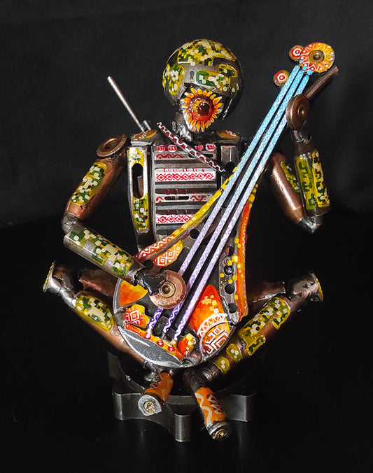 Sculpture of Cossack soldier playing Bandura by Hisoshi Art Studio, 14.5 x 12.5cm