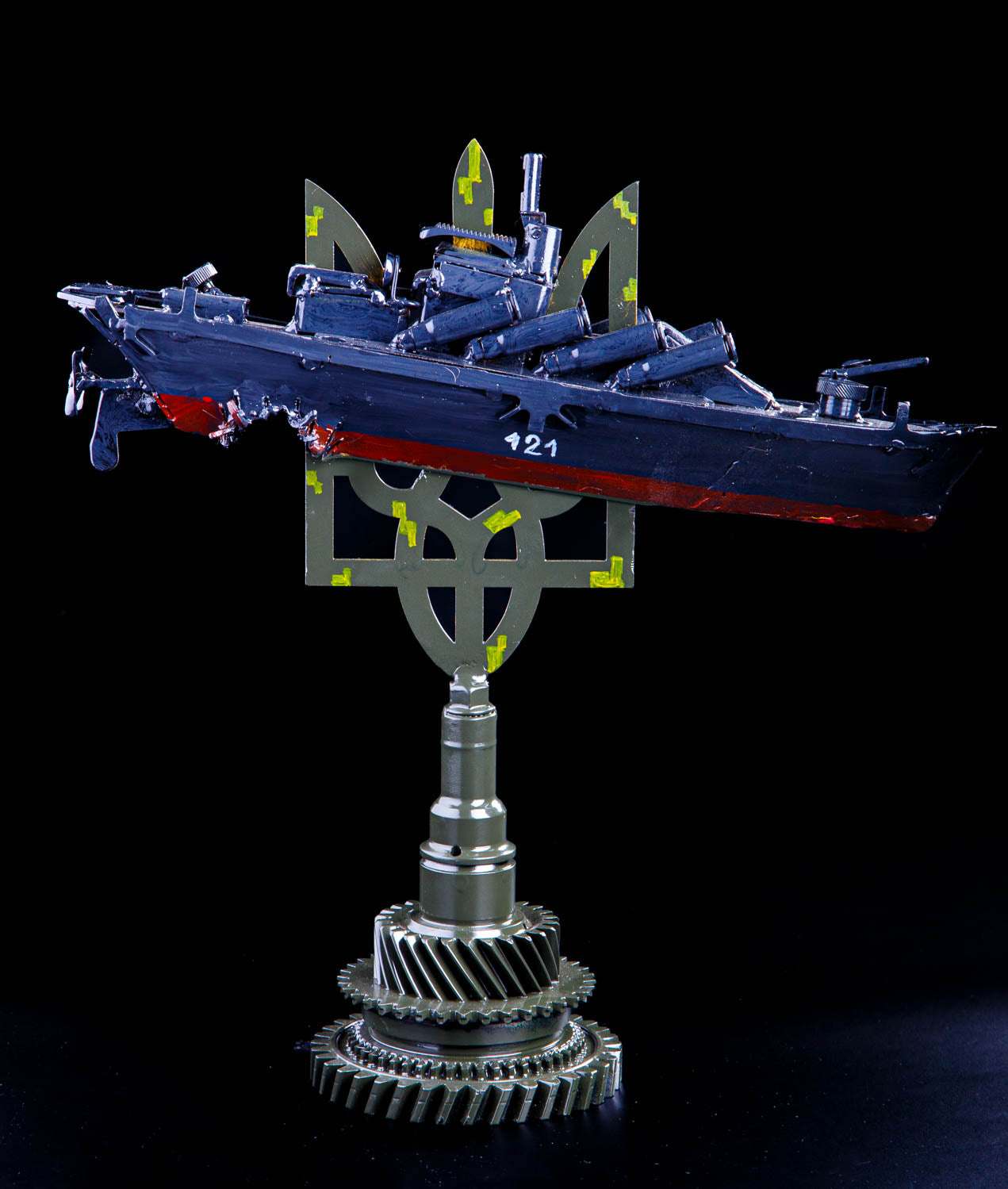 Cruiser Moskva impaled on Tryzub symbol artwork