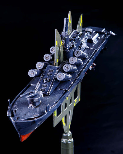 Cruiser Moskva impaled on Tryzub symbol against a dramatic backdrop