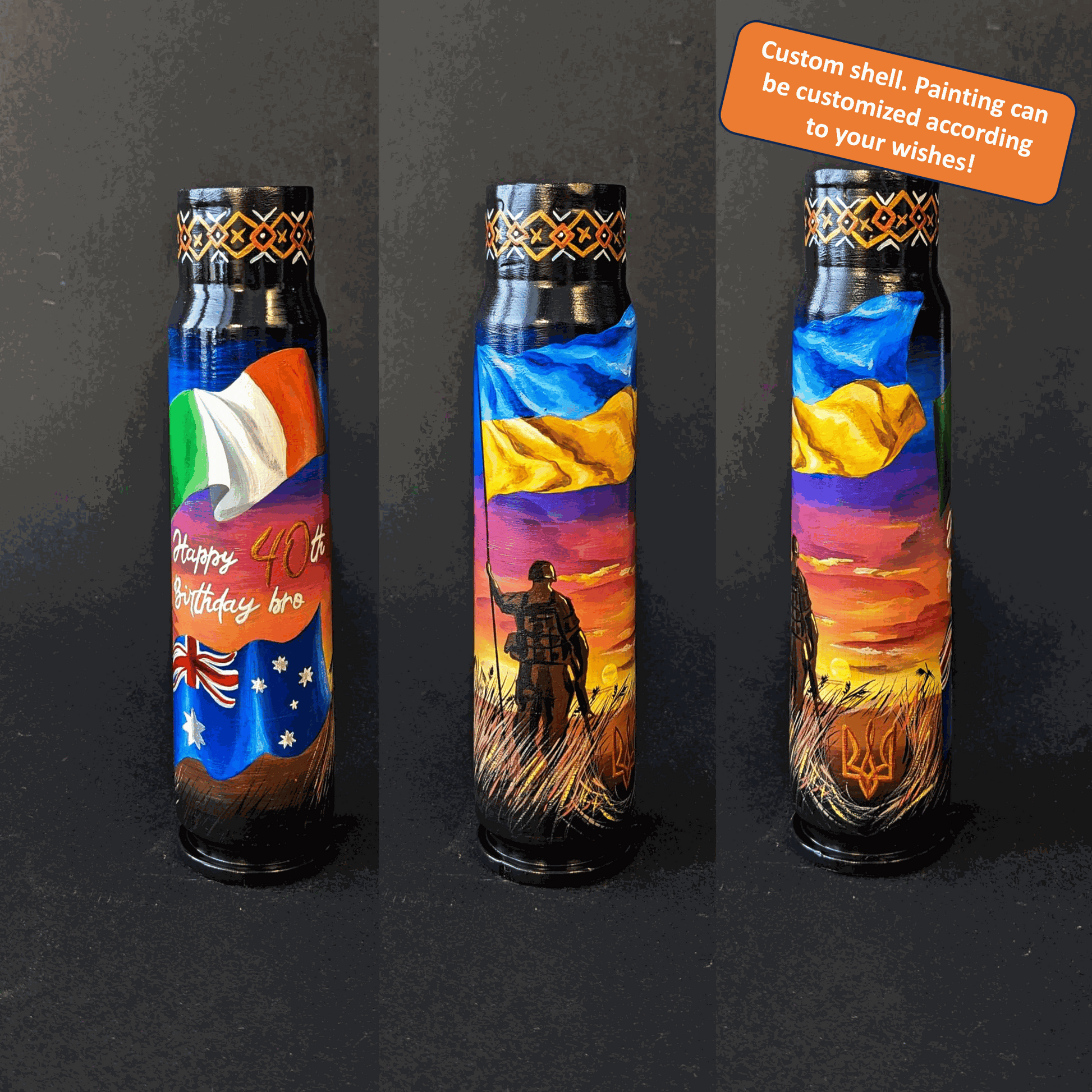 Custom 30mm shell with American flag, US Army emblem, trident, and Dalton Medlin Chosen Company markings