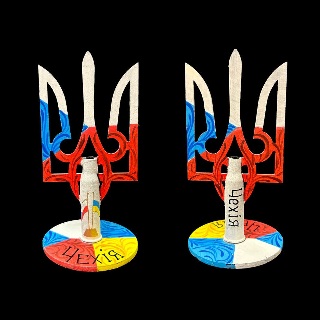 Czech flag painted on small Tryzub with bullet cartridge, artwork by Anastasia Leonova from Czech Republic