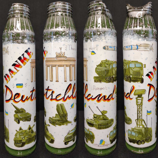 Danke Deutschland artwork painted on Gepard shell by Tanya Shacun