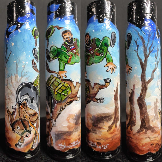 Donkey rejecting russian soldier's advances painted on 30mm shell artwork by Tetana