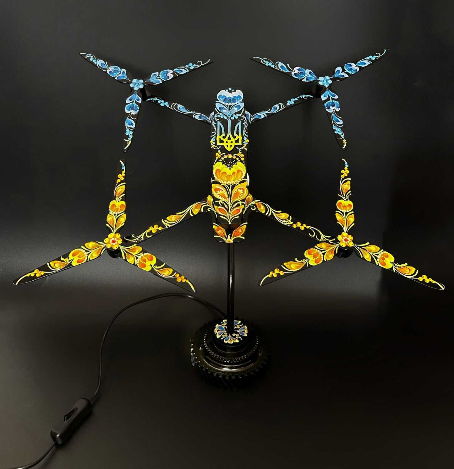 Drone Lamp 43x34cm with 138cm wire, European 220V outlet, designed by Hisoshi Art Studio, painted by Anastasia Leonova