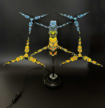 Drone Lamp 43x34cm with 138cm wire, European 220V outlet, designed by Hisoshi Art Studio, painted by Anastasia Leonova