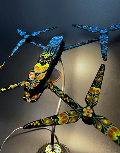 Drone Lamp 43x34cm with 138cm wire, European 220V outlet, designed by Hisoshi Art Studio and painted by Anastasia Leonova