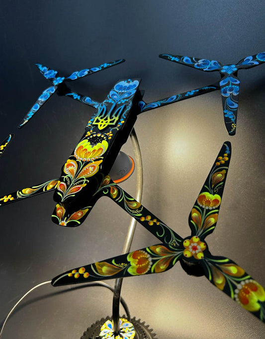 Drone Lamp 43x34cm with 138cm wire, European 220V outlet, designed by Hisoshi Art Studio and painted by Anastasia Leonova