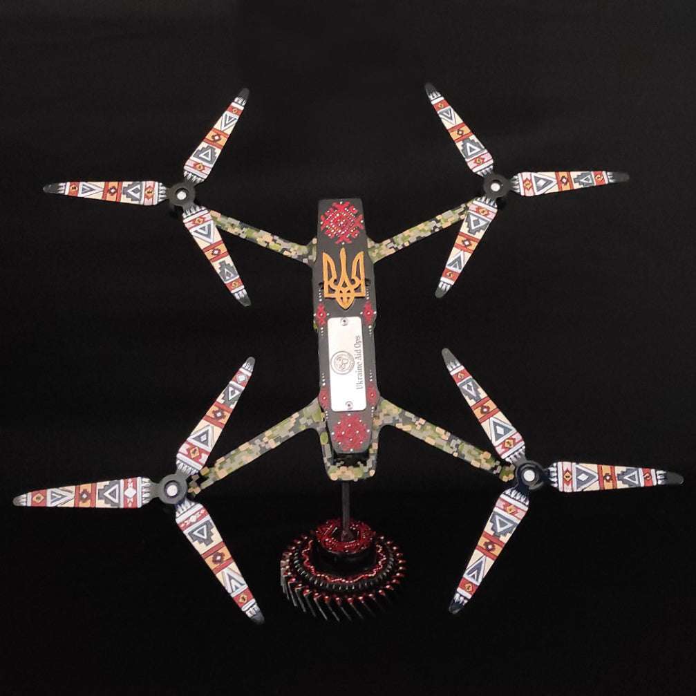 Drone painted in Ukrainian patterns by Hisoshi Art Studio and Tetyana Shacun