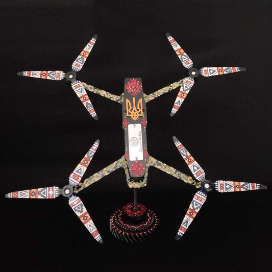 Drone painted in Ukrainian patterns by Hisoshi Art Studio and Tetyana Shacun