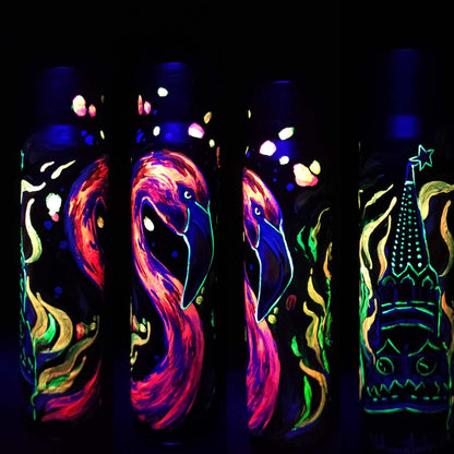 Fluorescent painted 30mm shell depicting flamingo burning down Red Square by Tanya Shacun