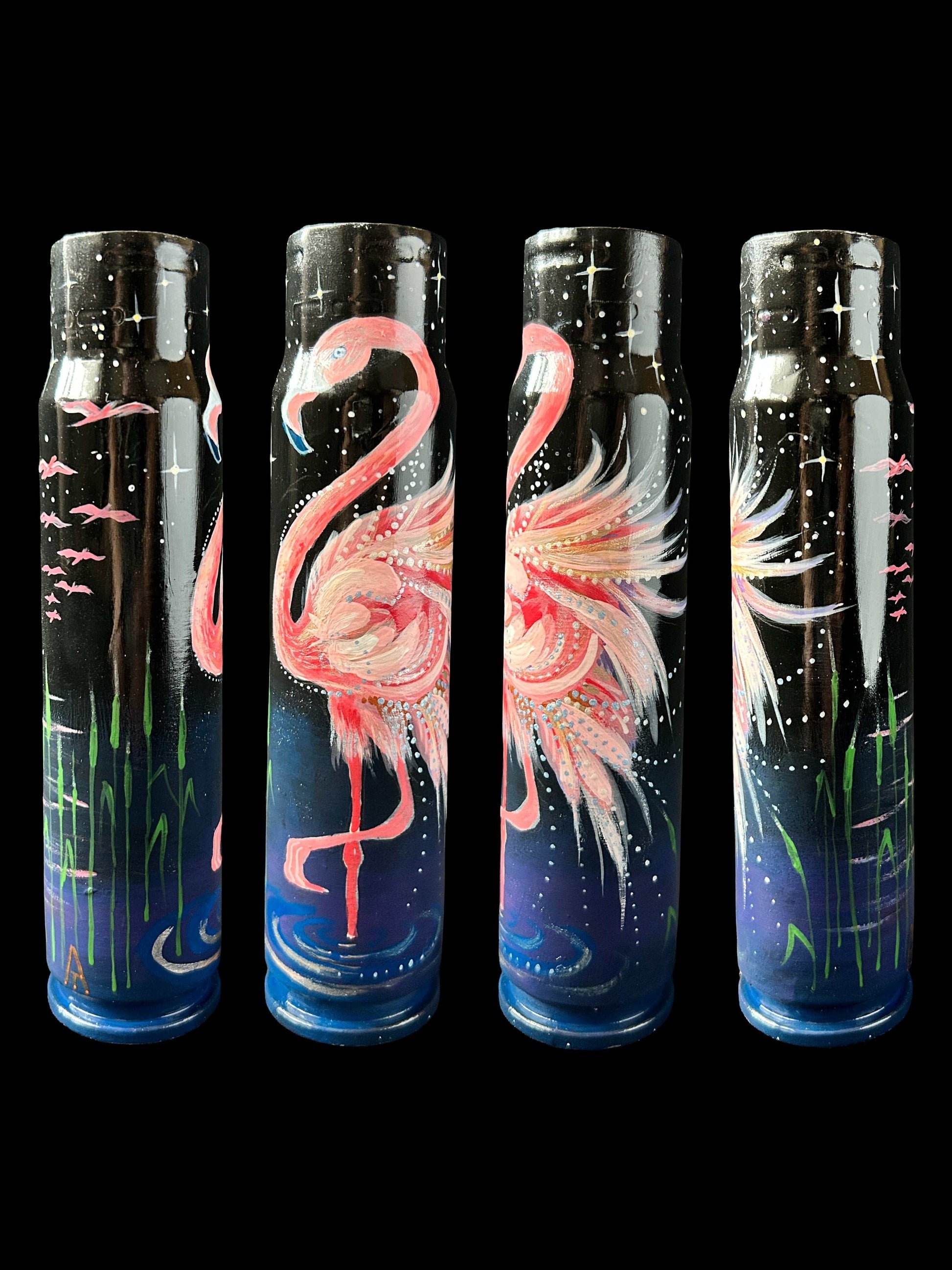 30mm shell painted with flamingo artwork by Ukrainian artist Tanya Leonova