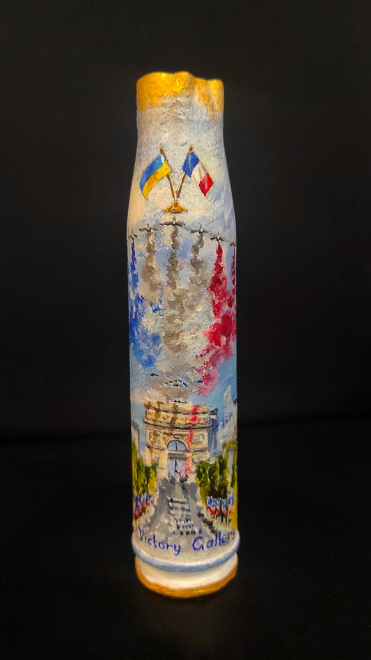 30mm shell 16.5cm tall with France Eiffel Tower and "Thank you France" painted by Inna Zubok