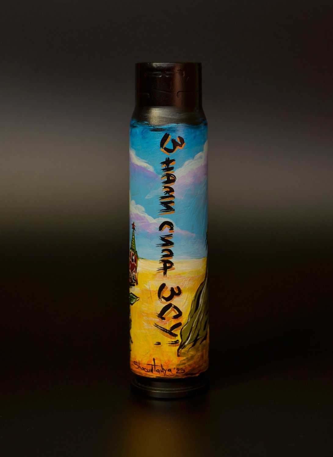 General Zaluzhnyi and Grogu artwork on 30mm shell by Tanya Shacun