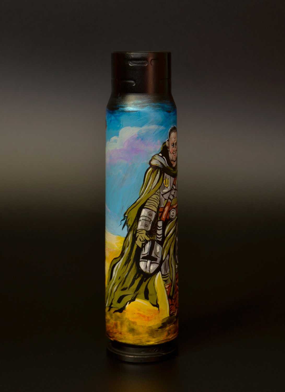 General Zaluzhnyi and Grogu artwork on 30mm shell by Tanya Shacun