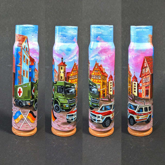 Detailed 30mm shell drawing painted by Catherine Ruban, titled "Thank you Germany"