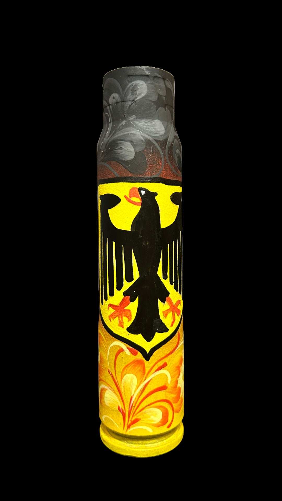 Germany 30mm shell painted in German flag colors displayed in Kyiv oblast