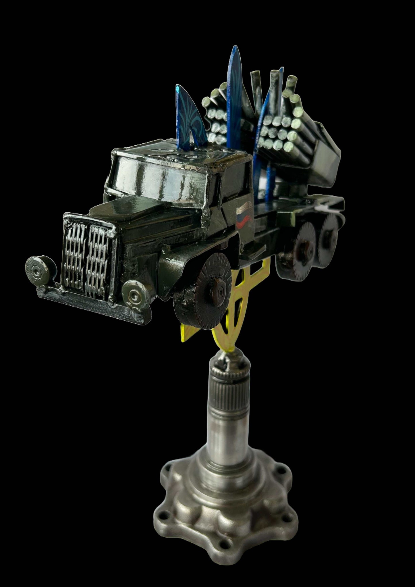 Grad missile impaled on Tryzub sculpture 33x25cm by Hisoshi Art Studio